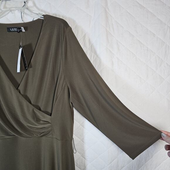Lauren Ralph Lauren Womens Jersey Dress Sz 16 Olive Green Stretch *No Sash $145 - Picture 8 of 11
